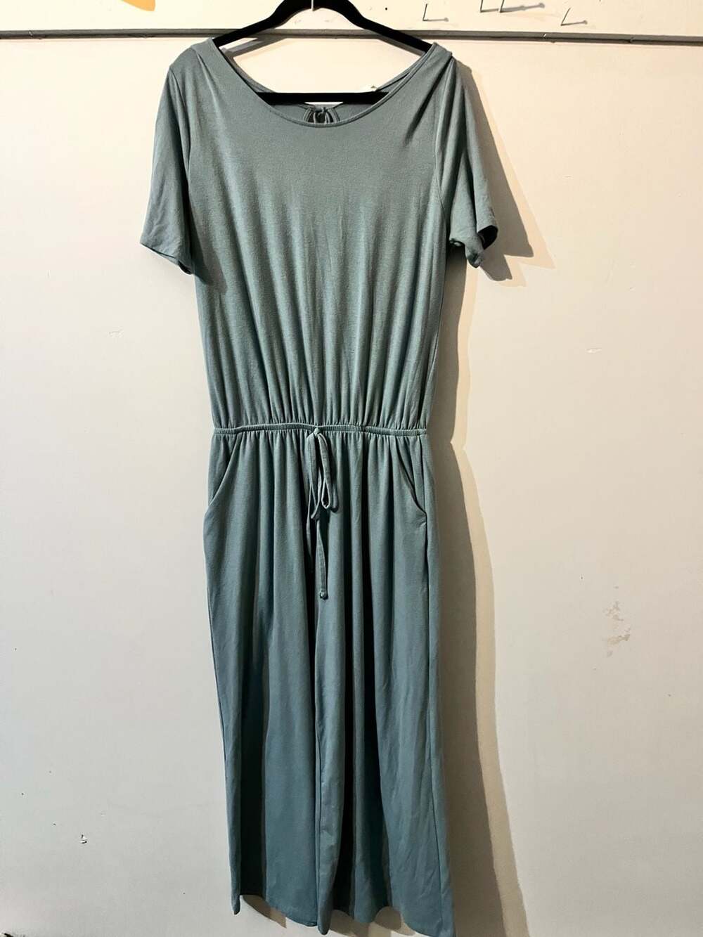 009-0037 Zenana Women's Sage Green Short Sleeve Drawstring Jumpsuit Size 1X